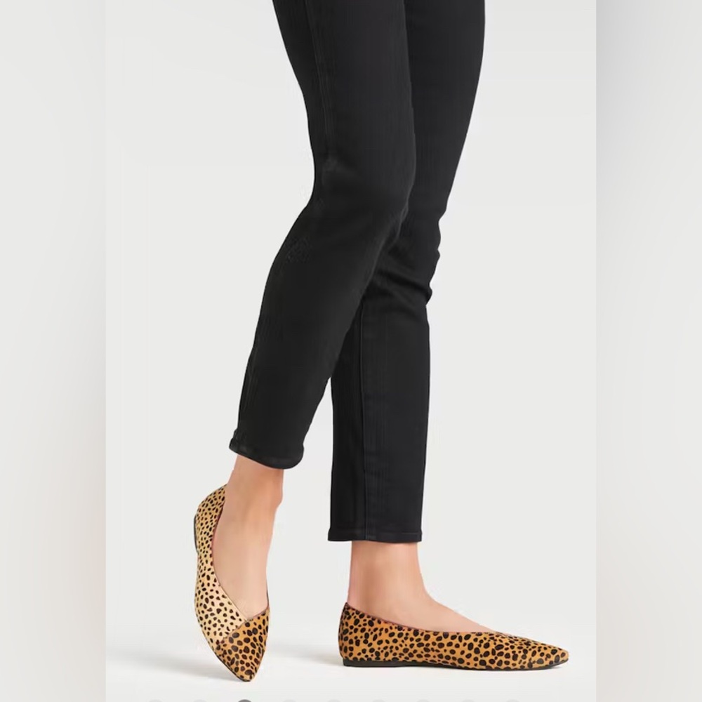 Birdies Shoes 7 The GoldFinch Mini Cheetah Print Tipped Calf Hair Slip On Flats